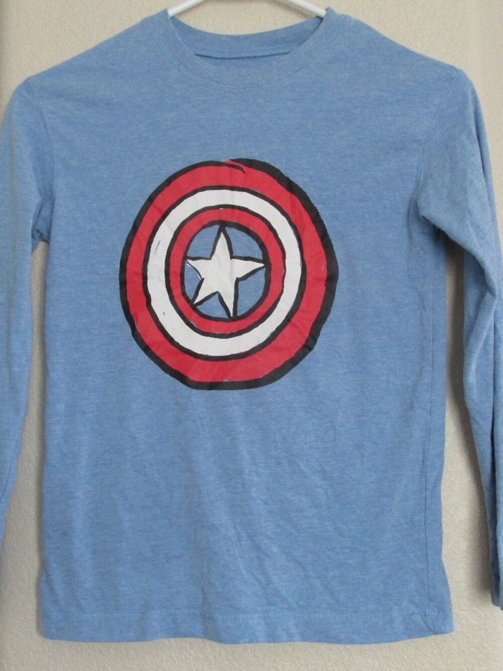 Marvel Captain America Pullover T Shirt Youth Boys Size M Blue Long Sleeve Crew